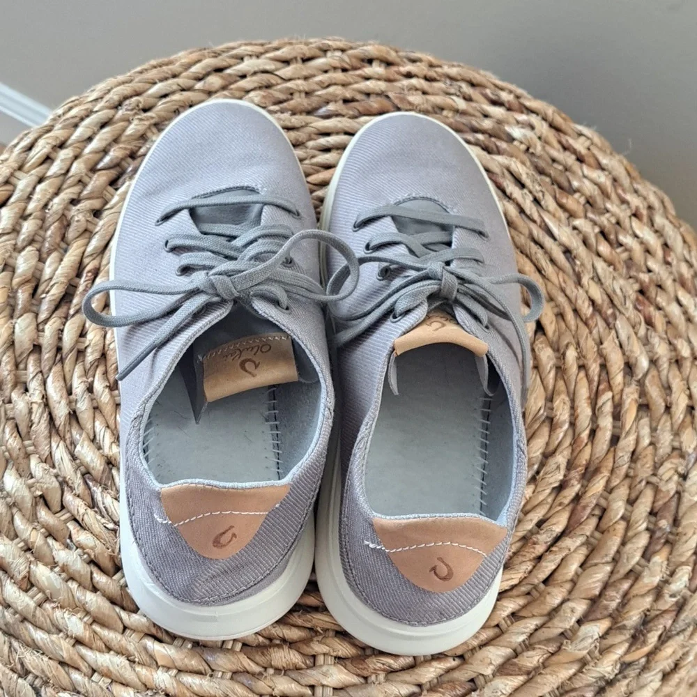 Olukai Women's Kiihele Li‎ Canvas Sneaker Fog Gray Drop in Heel Size 7 / EUR 37